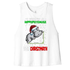 Math Hippopotamus Saying I Want A Hippopotenuse For Gift Women's Racerback Cropped Tank