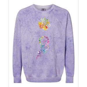 Mental Health Semicolon Flower Colorblast Crewneck Sweatshirt