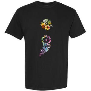 Mental Health Semicolon Flower Garment-Dyed Heavyweight T-Shirt