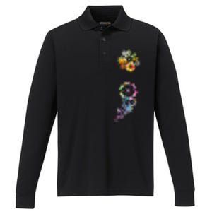 Mental Health Semicolon Flower Performance Long Sleeve Polo