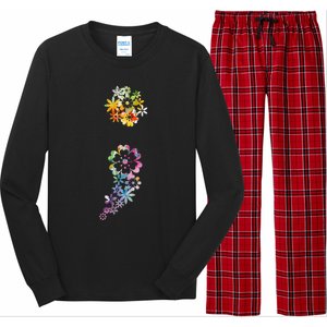 Mental Health Semicolon Flower Long Sleeve Pajama Set