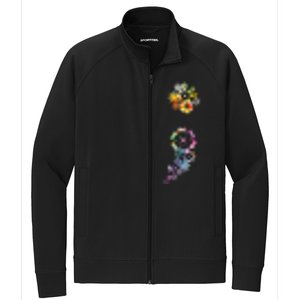 Mental Health Semicolon Flower Stretch Full-Zip Cadet Jacket