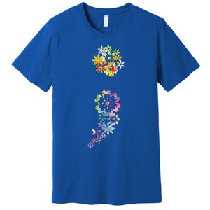 Mental Health Semicolon Flower Premium T-Shirt