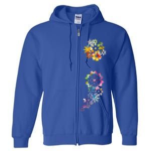 Mental Health Semicolon Flower Full Zip Hoodie