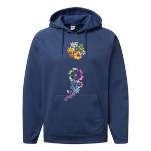 Mental Health Semicolon Flower Performance Fleece Hoodie