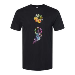 Mental Health Semicolon Flower Softstyle CVC T-Shirt