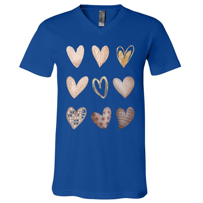 Melanin Hearts Skin Tone Gift Shades Of Melanin Black Pride Gift V-Neck T-Shirt