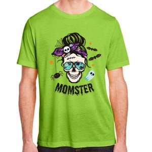 Momster Halloween Skull Mom Messy Hair Bun Mother Momster Gift Adult ChromaSoft Performance T-Shirt