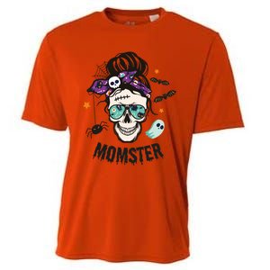 Momster Halloween Skull Mom Messy Hair Bun Mother Momster Gift Cooling Performance Crew T-Shirt