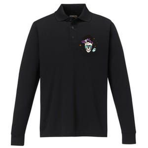 Momster Halloween Skull Mom Messy Hair Bun Mother Momster Gift Performance Long Sleeve Polo