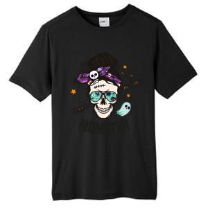 Momster Halloween Skull Mom Messy Hair Bun Mother Momster Gift Tall Fusion ChromaSoft Performance T-Shirt