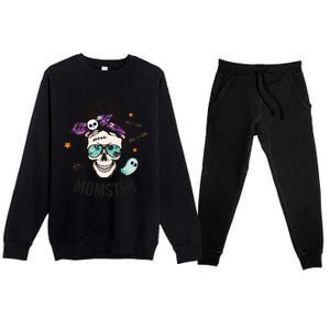 Momster Halloween Skull Mom Messy Hair Bun Mother Momster Gift Premium Crewneck Sweatsuit Set