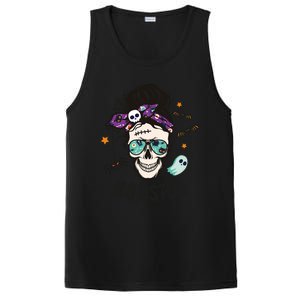 Momster Halloween Skull Mom Messy Hair Bun Mother Momster Gift PosiCharge Competitor Tank