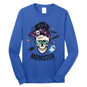 Momster Halloween Skull Mom Messy Hair Bun Mother Momster Gift Long Sleeve Shirt