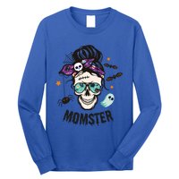 Momster Halloween Skull Mom Messy Hair Bun Mother Momster Gift Long Sleeve Shirt