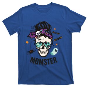 Momster Halloween Skull Mom Messy Hair Bun Mother Momster Gift T-Shirt