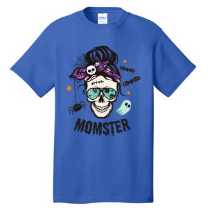 Momster Halloween Skull Mom Messy Hair Bun Mother Momster Gift Tall T-Shirt