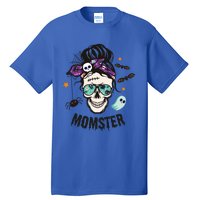 Momster Halloween Skull Mom Messy Hair Bun Mother Momster Gift Tall T-Shirt