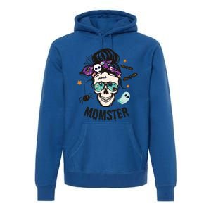 Momster Halloween Skull Mom Messy Hair Bun Mother Momster Gift Premium Hoodie