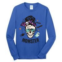 Momster Halloween Skull Mom Messy Hair Bun Mother Momster Gift Tall Long Sleeve T-Shirt