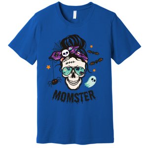 Momster Halloween Skull Mom Messy Hair Bun Mother Momster Gift Premium T-Shirt