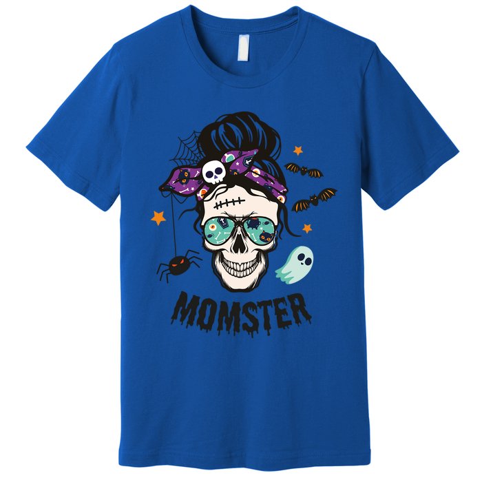 Momster Halloween Skull Mom Messy Hair Bun Mother Momster Gift Premium T-Shirt