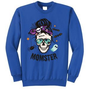 Momster Halloween Skull Mom Messy Hair Bun Mother Momster Gift Tall Sweatshirt