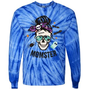 Momster Halloween Skull Mom Messy Hair Bun Mother Momster Gift Tie-Dye Long Sleeve Shirt