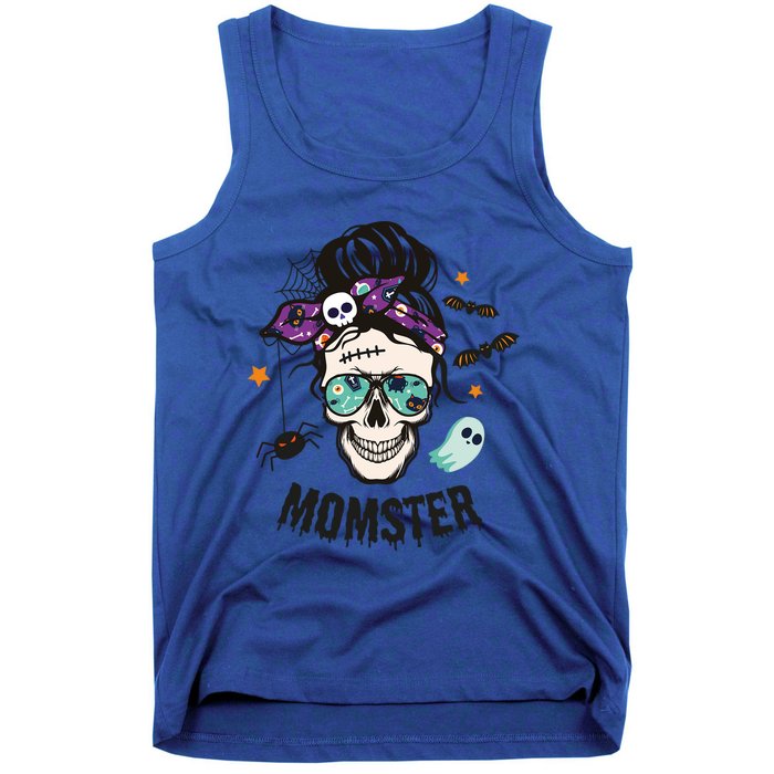 Momster Halloween Skull Mom Messy Hair Bun Mother Momster Gift Tank Top