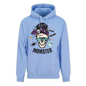 Momster Halloween Skull Mom Messy Hair Bun Mother Momster Gift Unisex Surf Hoodie