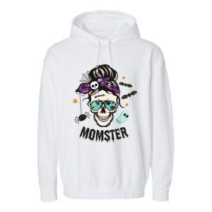 Momster Halloween Skull Mom Messy Hair Bun Mother Momster Gift Garment-Dyed Fleece Hoodie