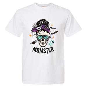 Momster Halloween Skull Mom Messy Hair Bun Mother Momster Gift Garment-Dyed Heavyweight T-Shirt