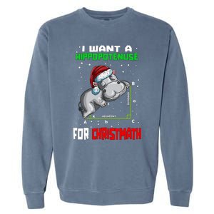 Math Hippopotamus Saying I Want A Hippopotenuse Gift Garment-Dyed Sweatshirt