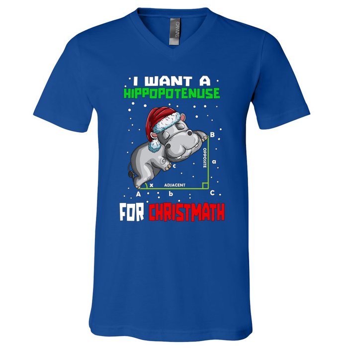 Math Hippopotamus Saying I Want A Hippopotenuse Gift V-Neck T-Shirt