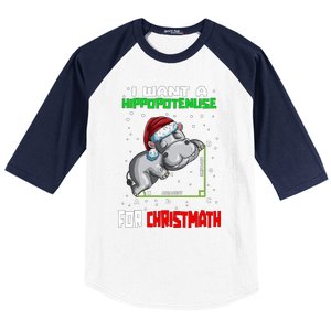 Math Hippopotamus Saying I Want A Hippopotenuse Gift Baseball Sleeve Shirt