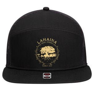 Maui Hawaii Shoreline Supportive Golden Maui Strong Lahaina Banyan Tree 7 Panel Mesh Trucker Snapback Hat