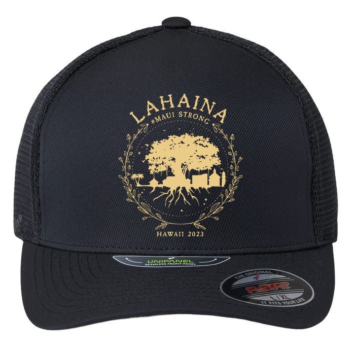 Maui Hawaii Shoreline Supportive Golden Maui Strong Lahaina Banyan Tree Flexfit Unipanel Trucker Cap