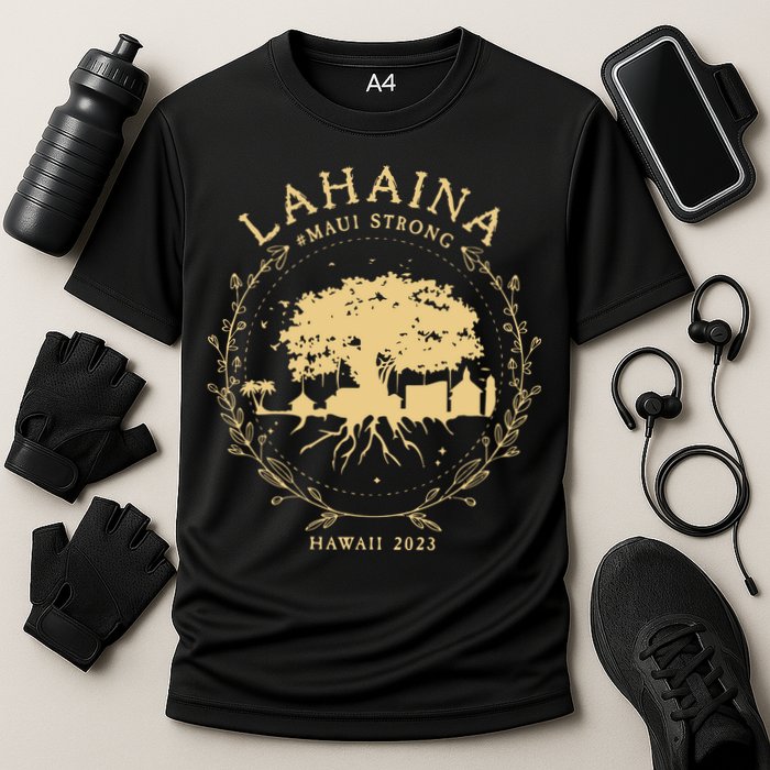 Maui Hawaii Shoreline Supportive Golden Maui Strong Lahaina Banyan Tree Performance Shirt