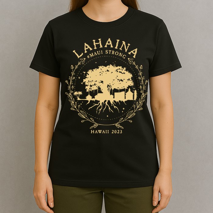 Maui Hawaii Shoreline Supportive Golden Maui Strong Lahaina Banyan Tree T-Shirt