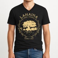 Maui Hawaii Shoreline Supportive Golden Maui Strong Lahaina Banyan Tree V-Neck T-Shirt