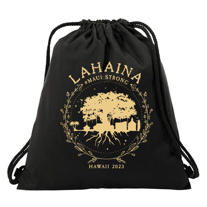 Maui Hawaii Shoreline Supportive Golden Maui Strong Lahaina Banyan Tree Drawstring Bag