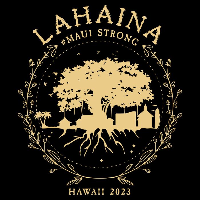 Maui Hawaii Shoreline Supportive Golden Maui Strong Lahaina Banyan Tree Drawstring Bag