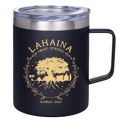 Maui Hawaii Shoreline Supportive Golden Maui Strong Lahaina Banyan Tree 12oz Stainless Steel Coffee Mug