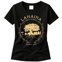 Maui Hawaii Shoreline Supportive Golden Maui Strong Lahaina Banyan Tree Womens T-Shirt