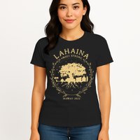 Maui Hawaii Shoreline Supportive Golden Maui Strong Lahaina Banyan Tree Womens T-Shirt