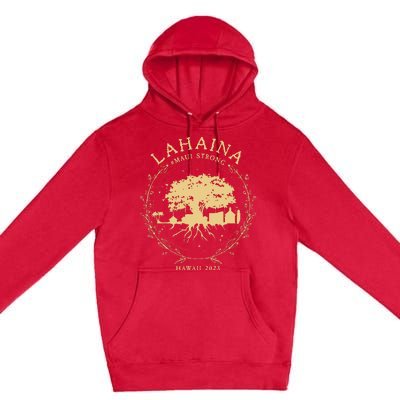 Maui Hawaii Shoreline Supportive Golden Maui Strong Lahaina Banyan Tree Premium Pullover Hoodie