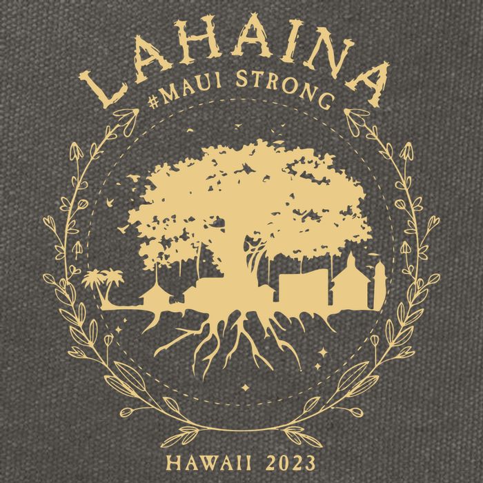 Maui Hawaii Shoreline Supportive Golden Maui Strong Lahaina Banyan Tree Cotton Canvas Backpack
