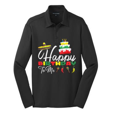 Mexican Holliday Sombrero Cute Cake Happy Birthday To Me Silk Touch Performance Long Sleeve Polo