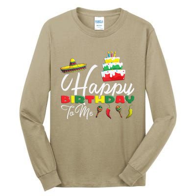 Mexican Holliday Sombrero Cute Cake Happy Birthday To Me Tall Long Sleeve T-Shirt