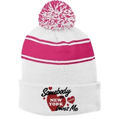 Mia Healey Somebody In New York Loves Me Guizio Stripe Pom Pom Beanie